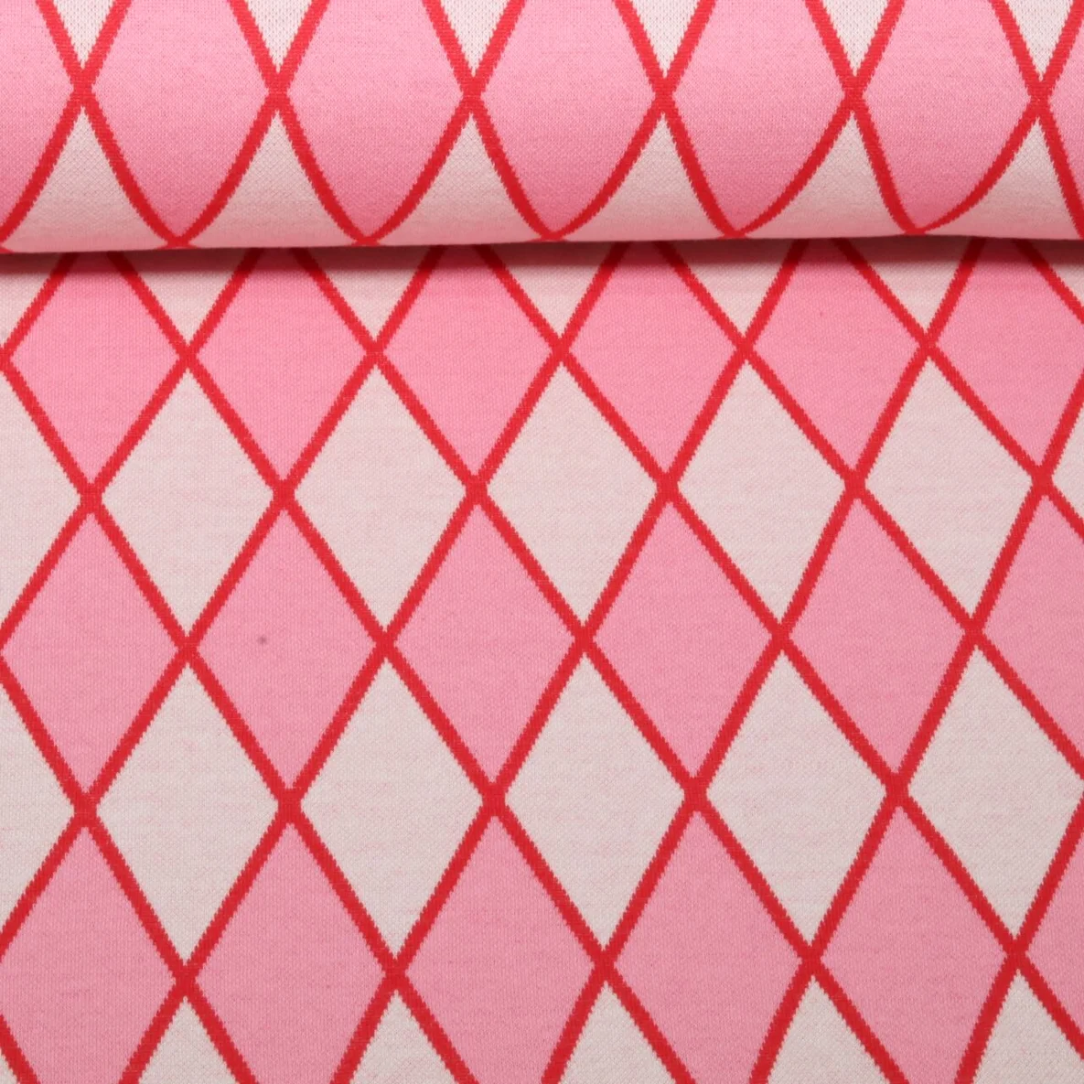 Bio Jacquard Jersey "Queen Of Hearts" Harlequin Hearts Pink