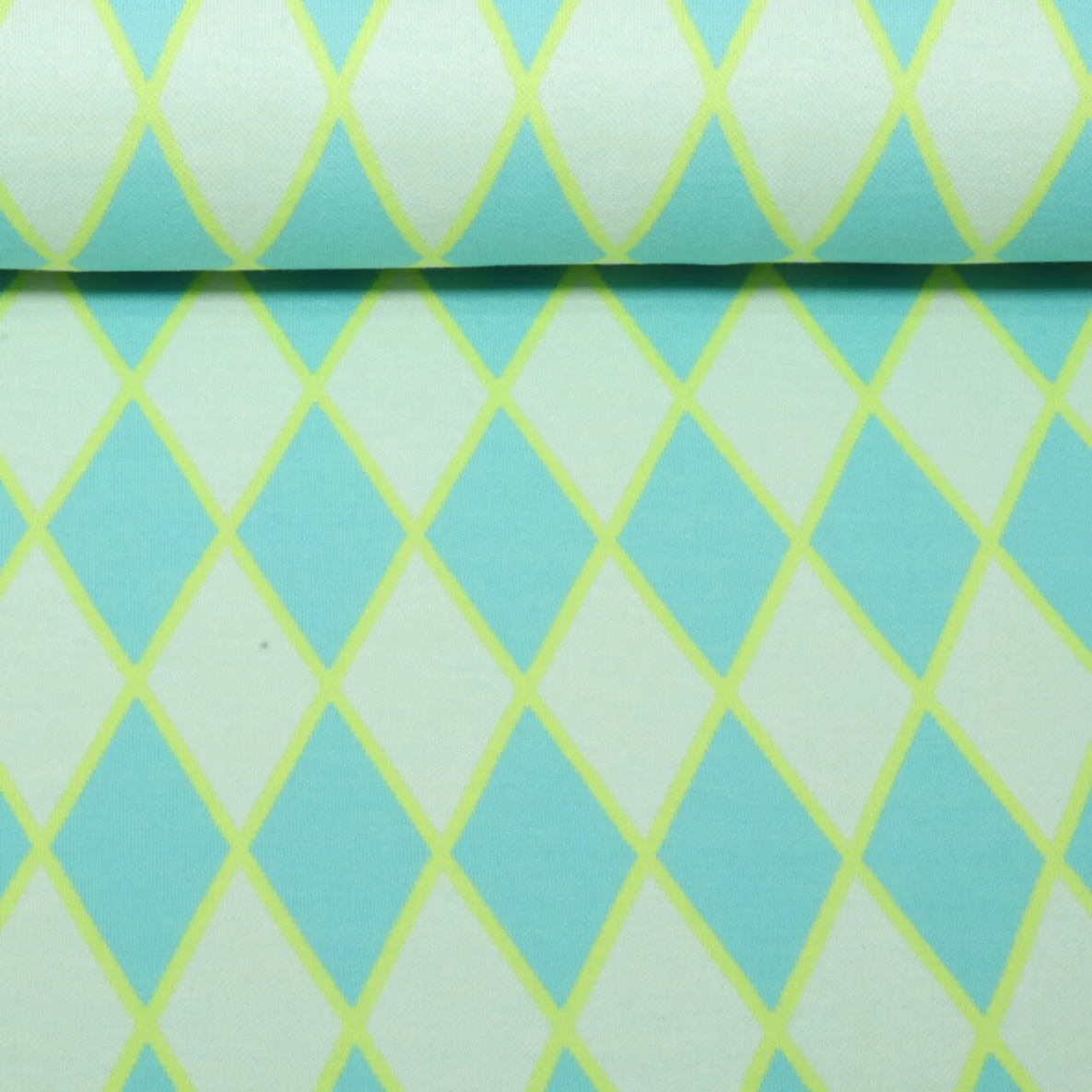 Bio Jacquard Jersey "Queen Of Hearts" Harlequin Hearts Türkis