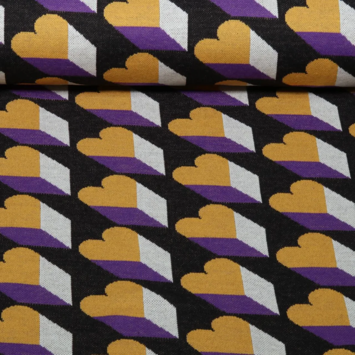 Bio Jacquard Jersey "Queen Of Hearts" Royal Love Shadows Schwarz