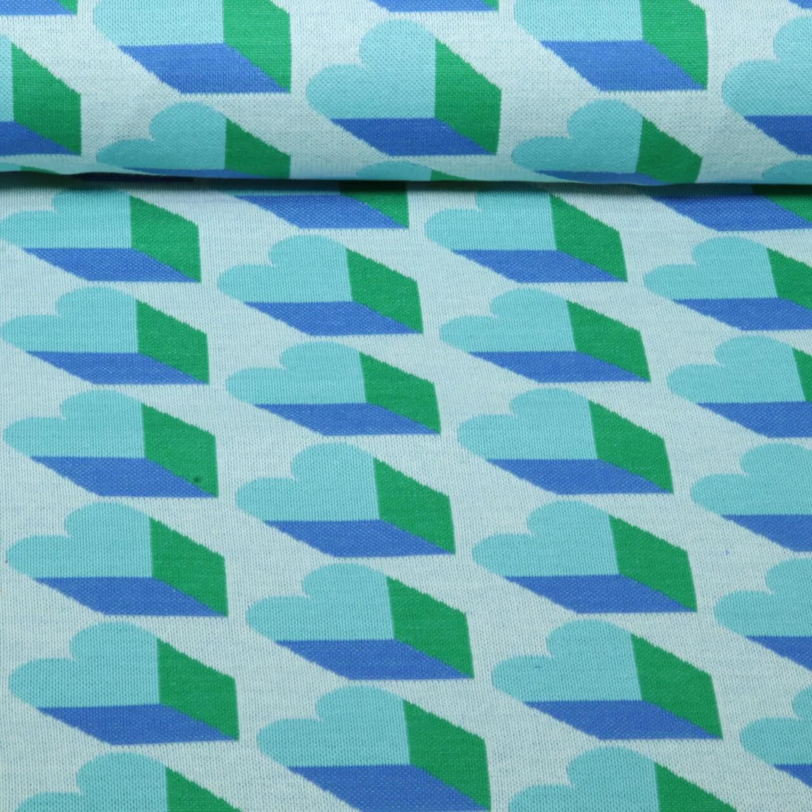 Bio Jacquard Jersey "Queen Of Hearts" Royal Love Shadows Türkis