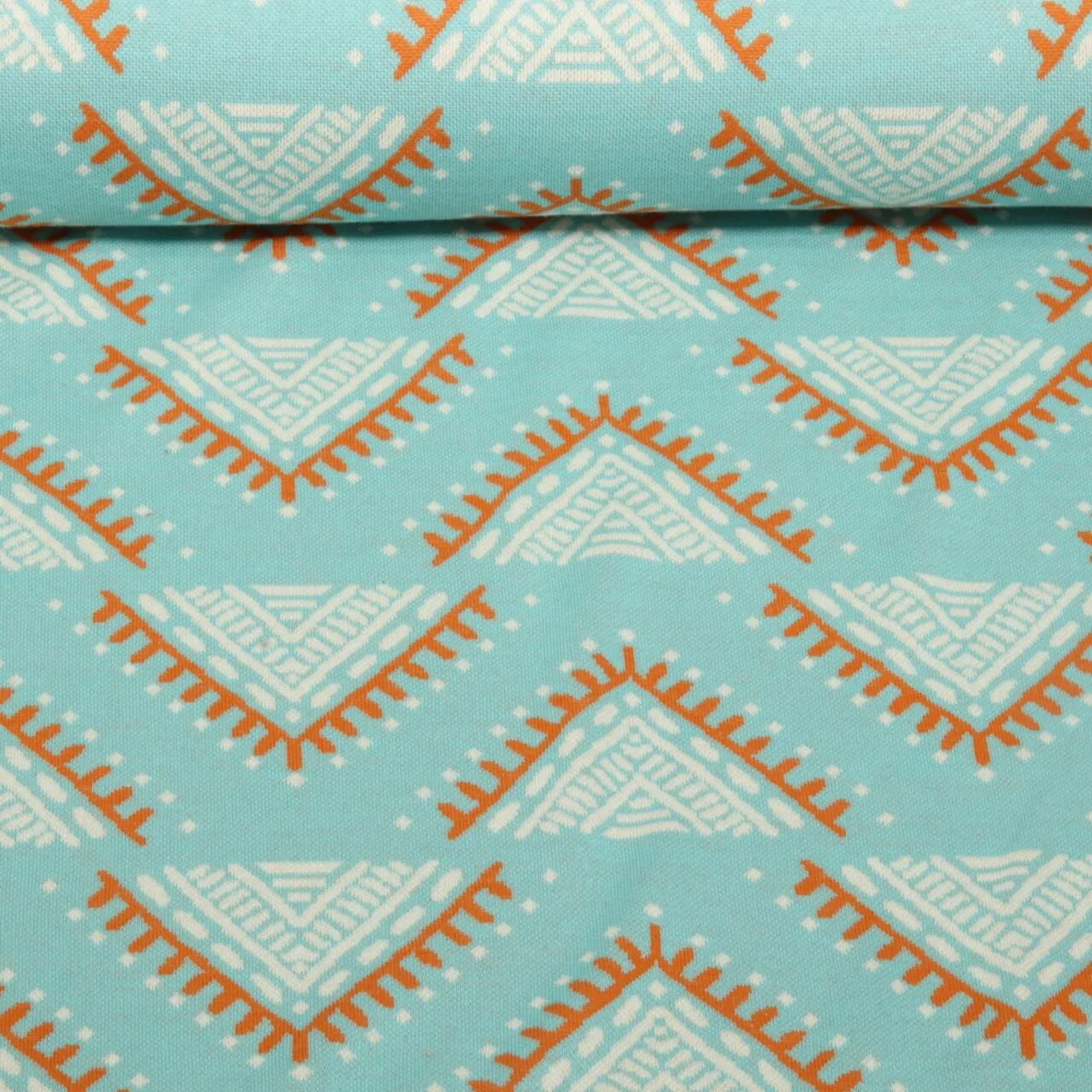 Bio Jacquard Jersey "Western Fairy Tales" Camp Site Türkis