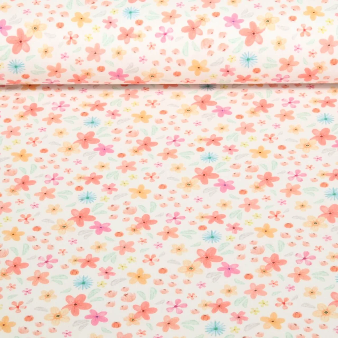 Bio Jersey Digitaldruck Blumen Weiß