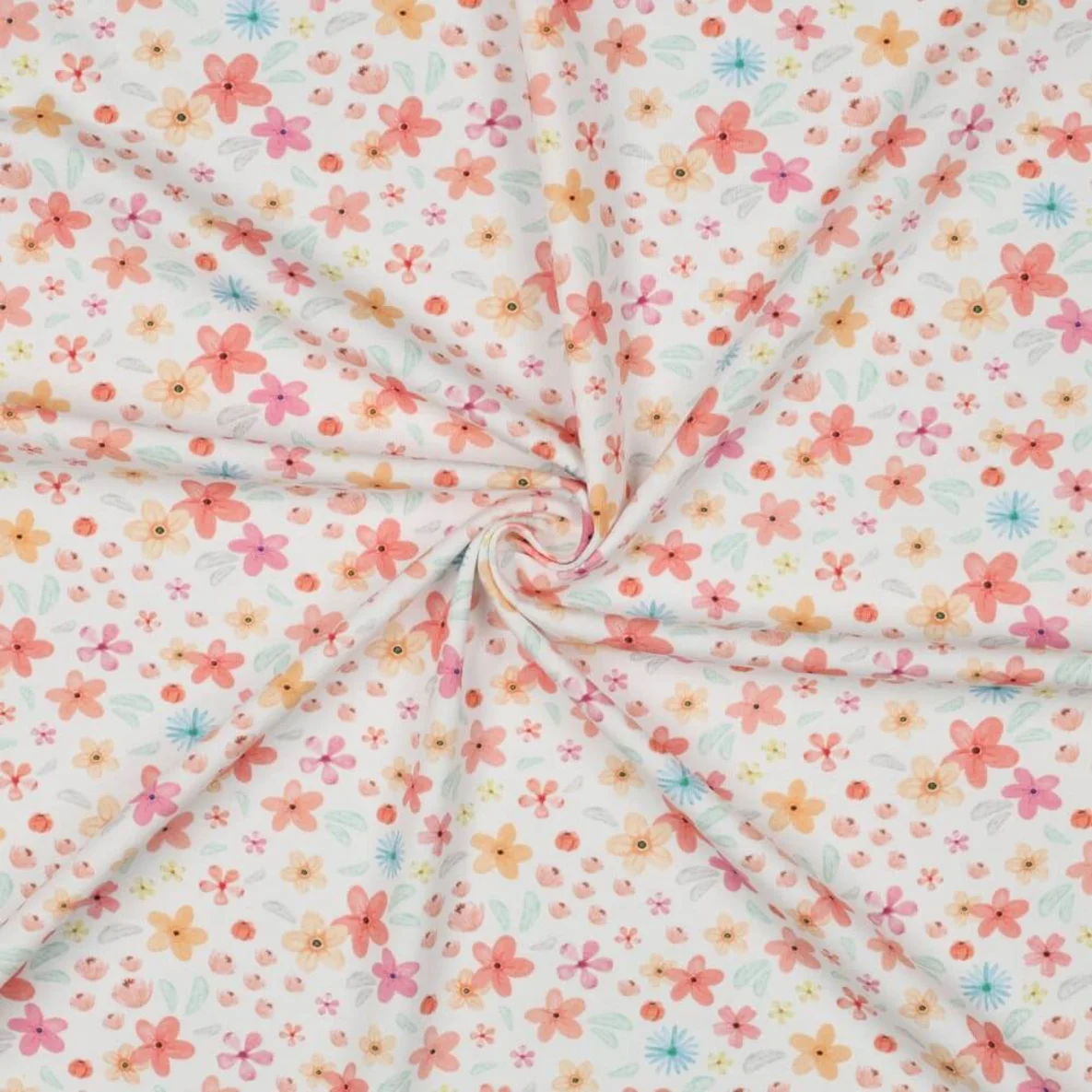 Bio Jersey Digitaldruck Blumen Weiß