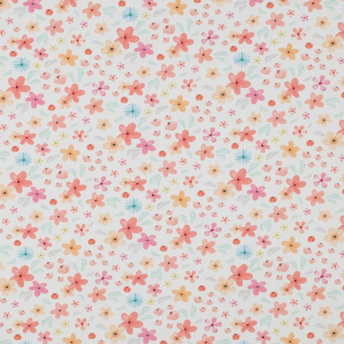 Bio Jersey Digitaldruck Blumen Weiß