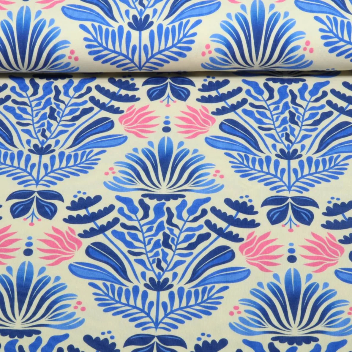 Bio Jersey "Southern Ease" Sunlit Botanica Beige Blau
