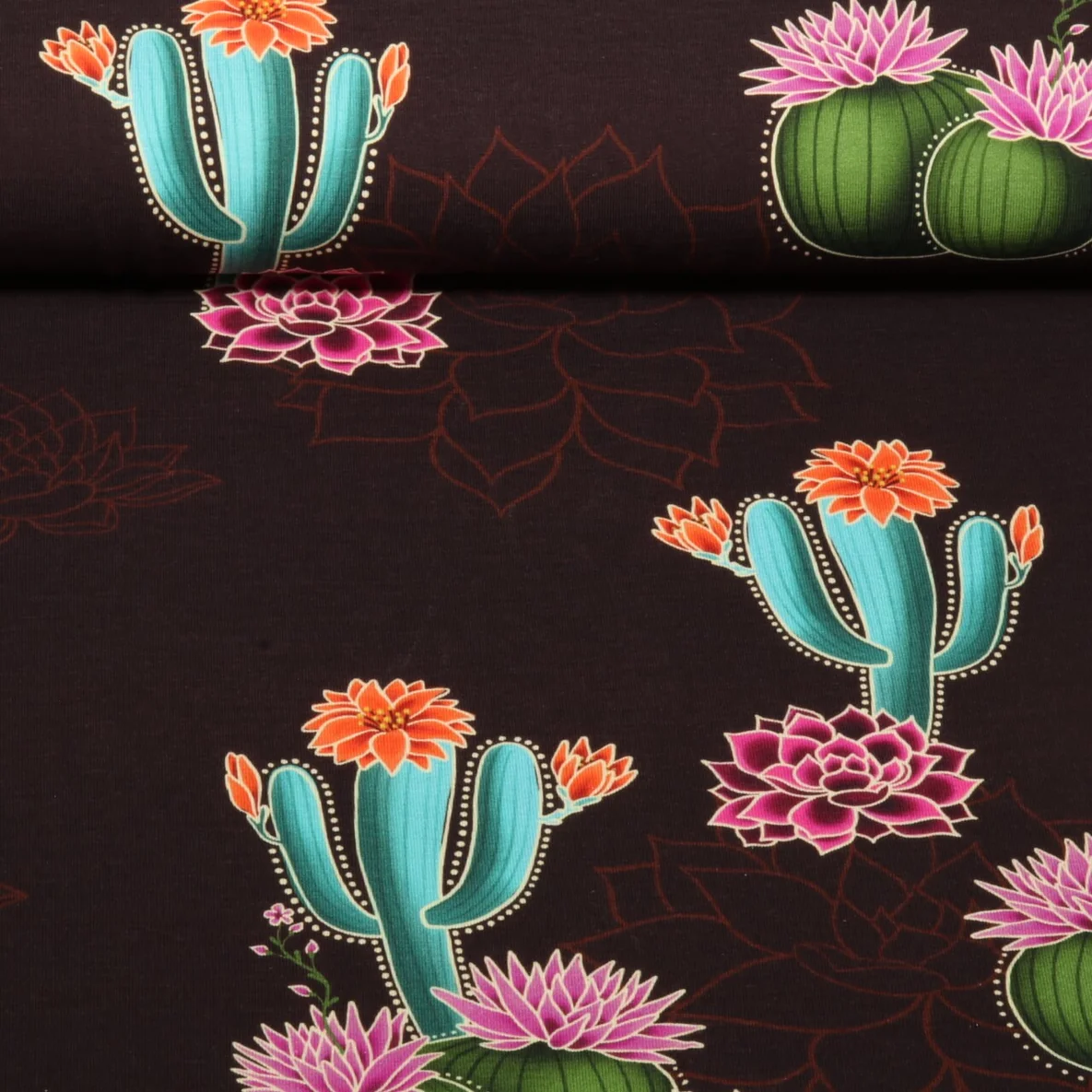 Bio Jersey "Western Fairy Tales" Prairie Blossom Braun