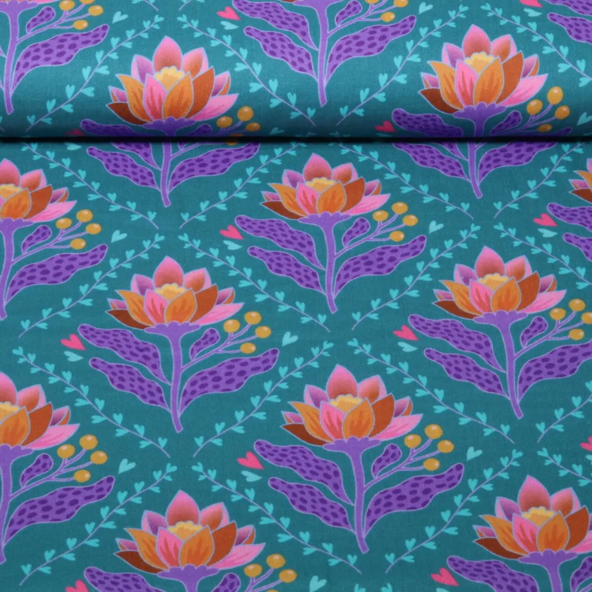 Bio Musselin Glatt "Queen Of Hearts" Lotus Royal Petrol