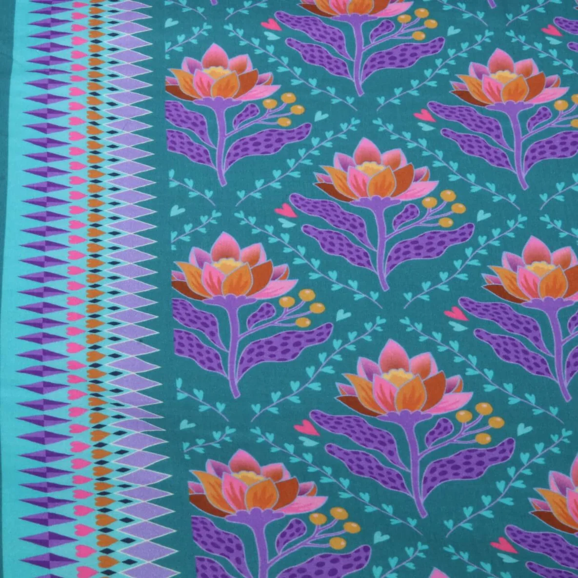 Bio Musselin Glatt "Queen Of Hearts" Lotus Royal Petrol