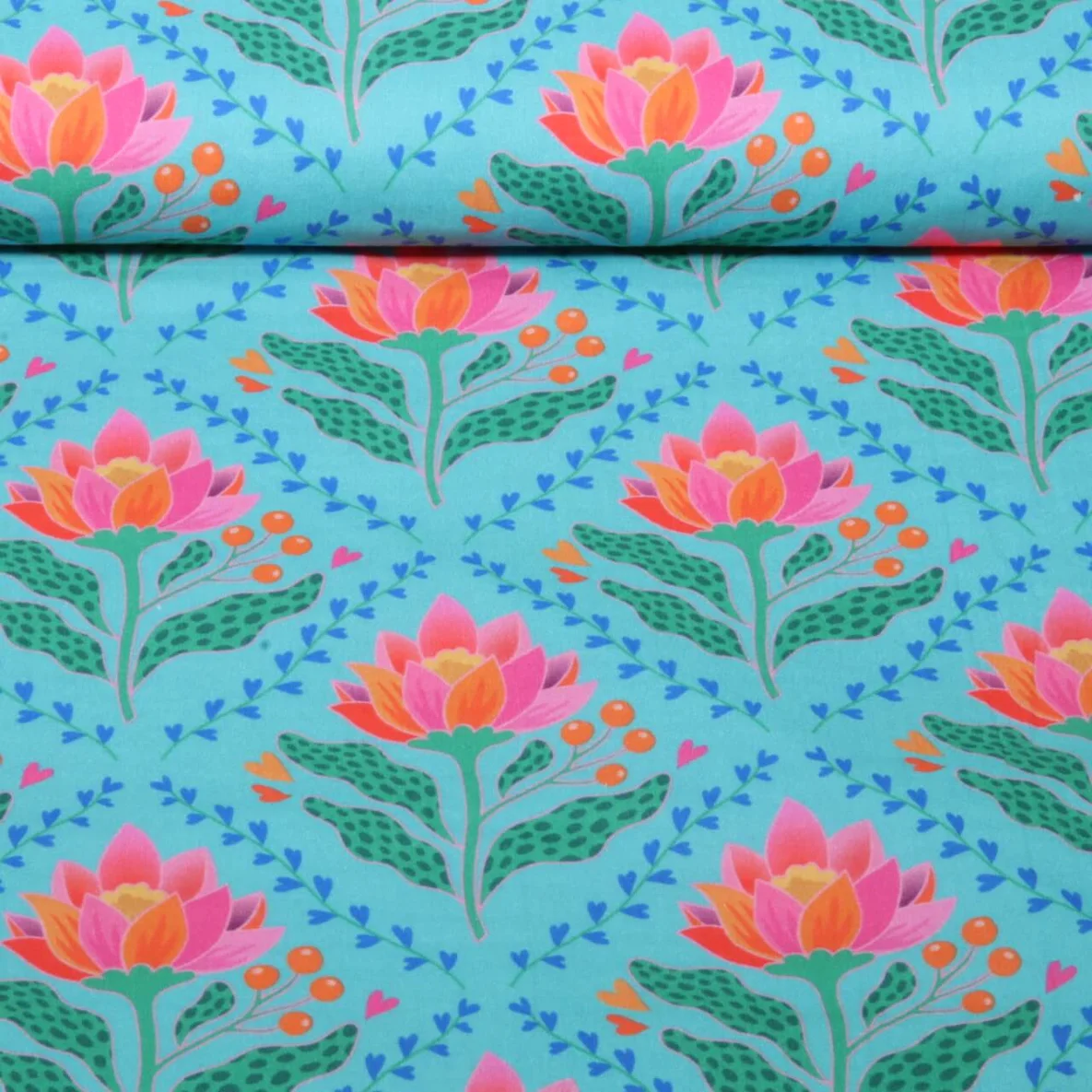 Bio Musselin Glatt "Queen Of Hearts" Lotus Royal Türkis