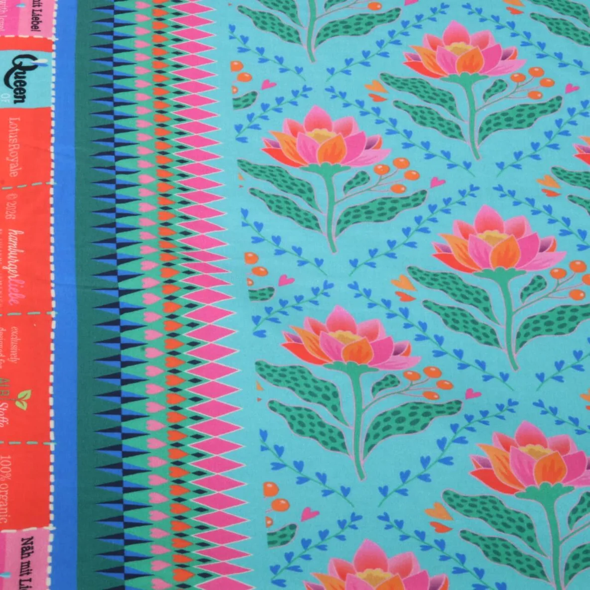 Bio Musselin Glatt "Queen Of Hearts" Lotus Royal Türkis