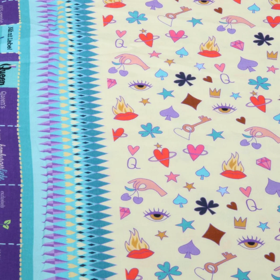 Bio Musselin Glatt "Queen Of Hearts" Queens Secrets Beige