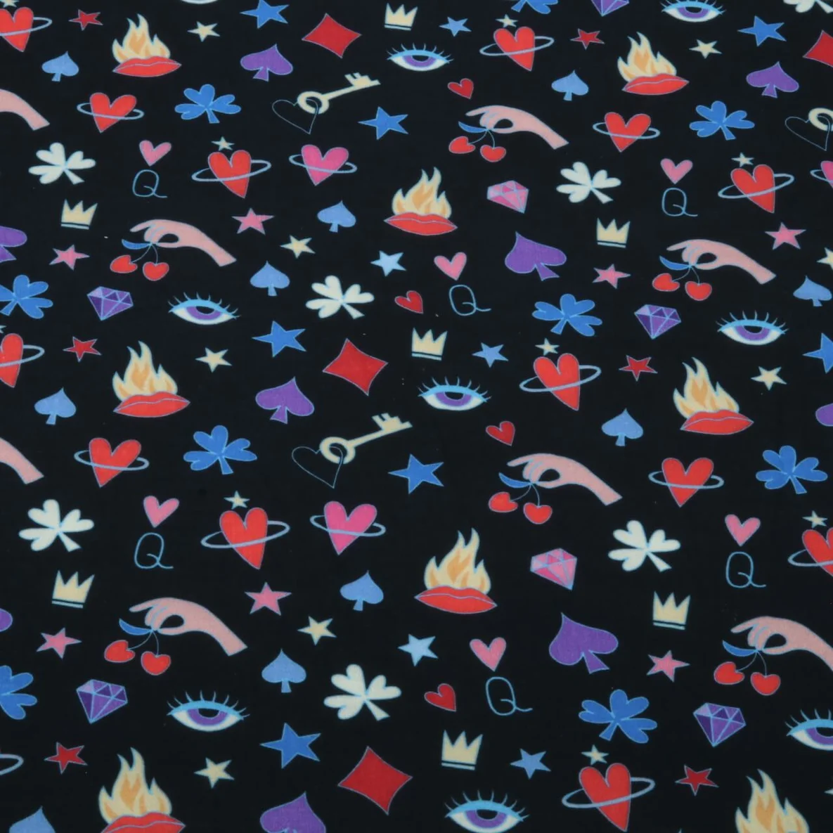 Bio Musselin Glatt "Queen Of Hearts"  Secrets Schwarz