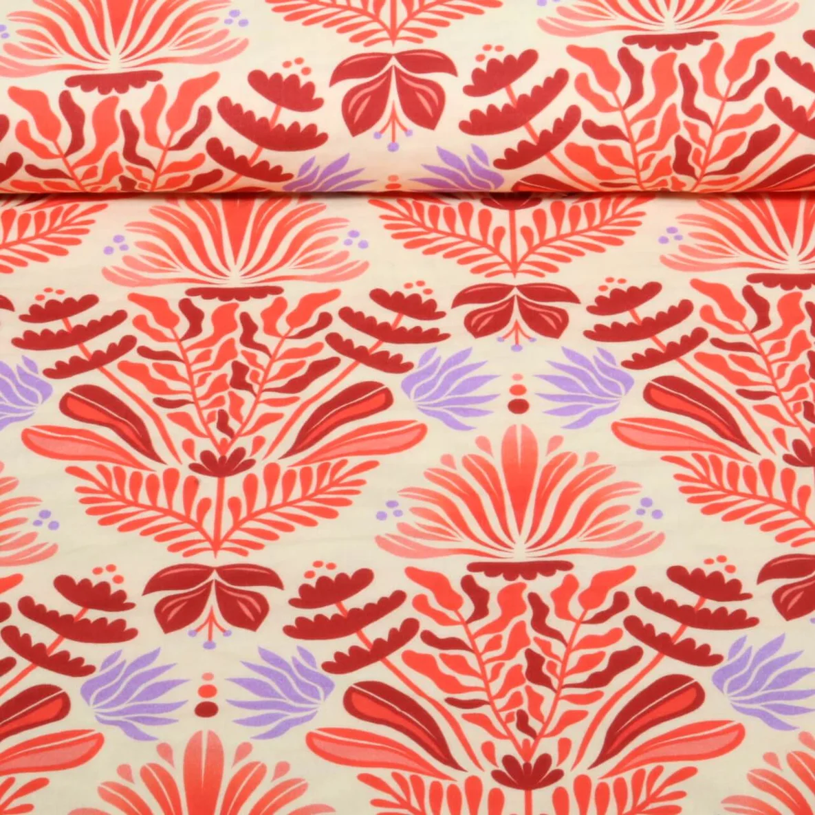Bio Musselin Glatt "Southern Ease" Sunlit Botanica Beige Rot