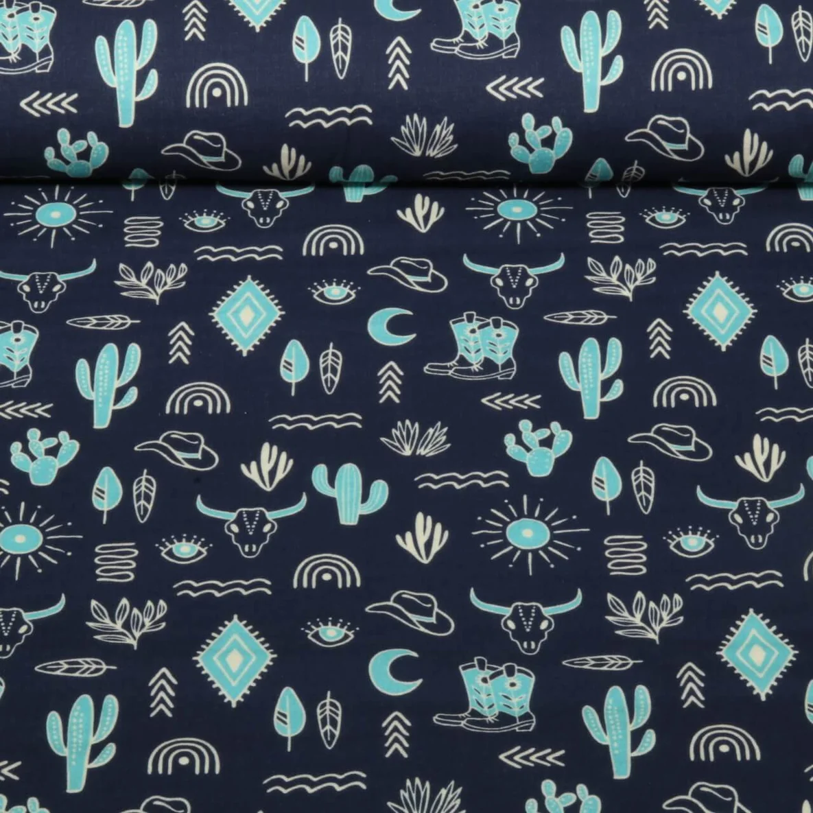 Bio Musselin Glatt "Western Fairy Tales" Yeehaw Blau