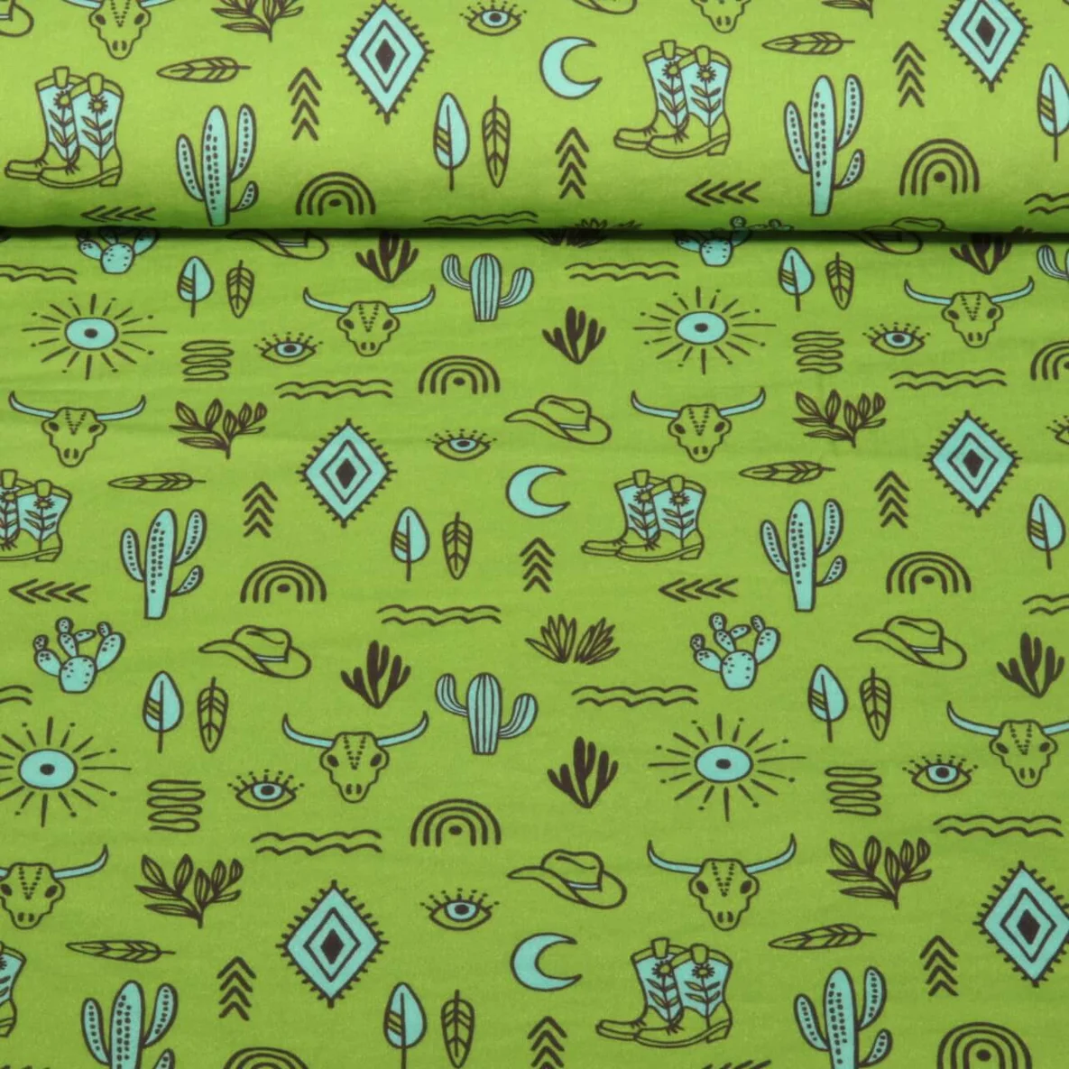 Bio Musselin Glatt "Western Fairy Tales" Yeehaw Grün