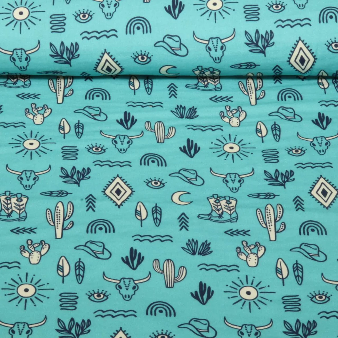 Bio Musselin Glatt "Western Fairy Tales" Yeehaw Türkis