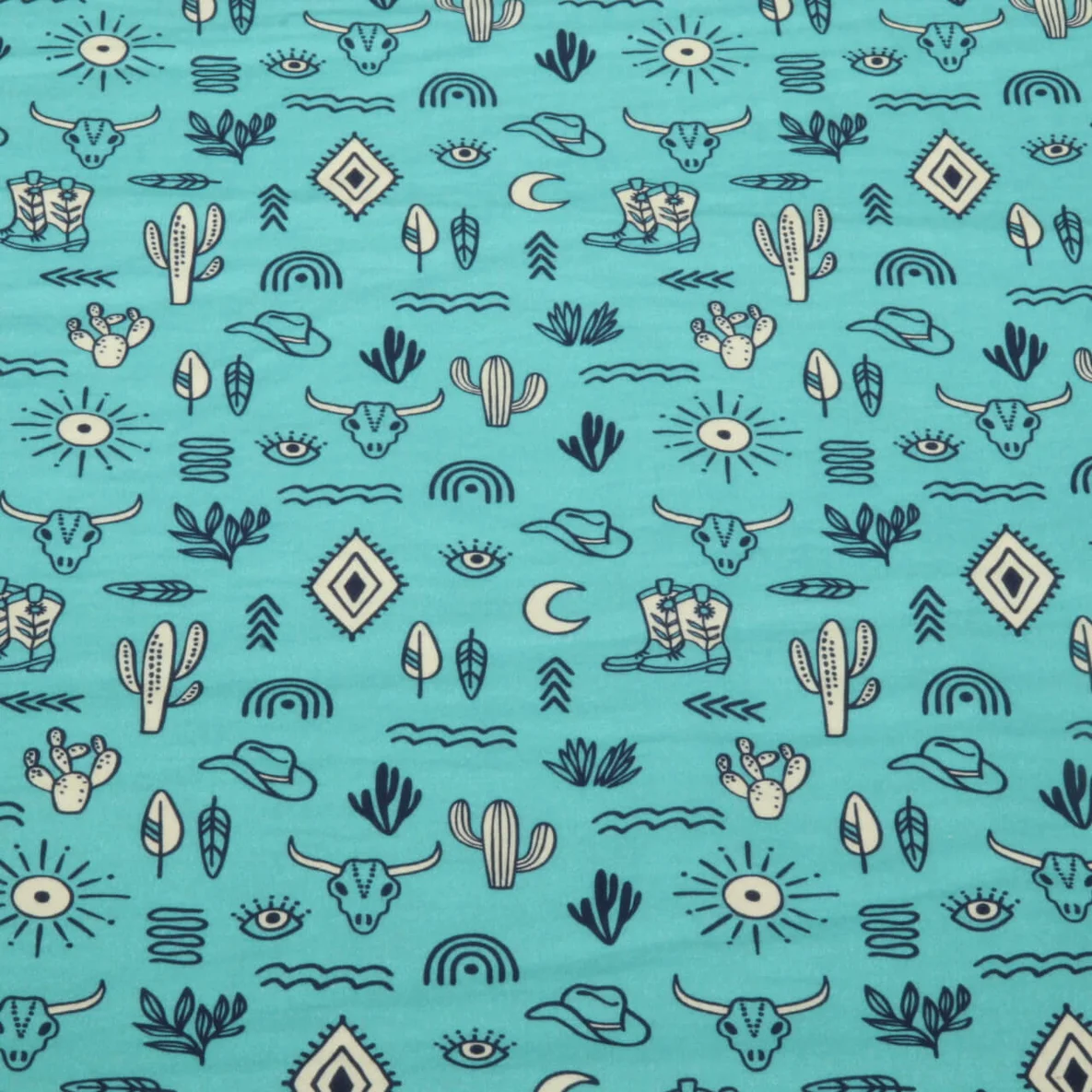 Bio Musselin Glatt "Western Fairy Tales" Yeehaw Türkis