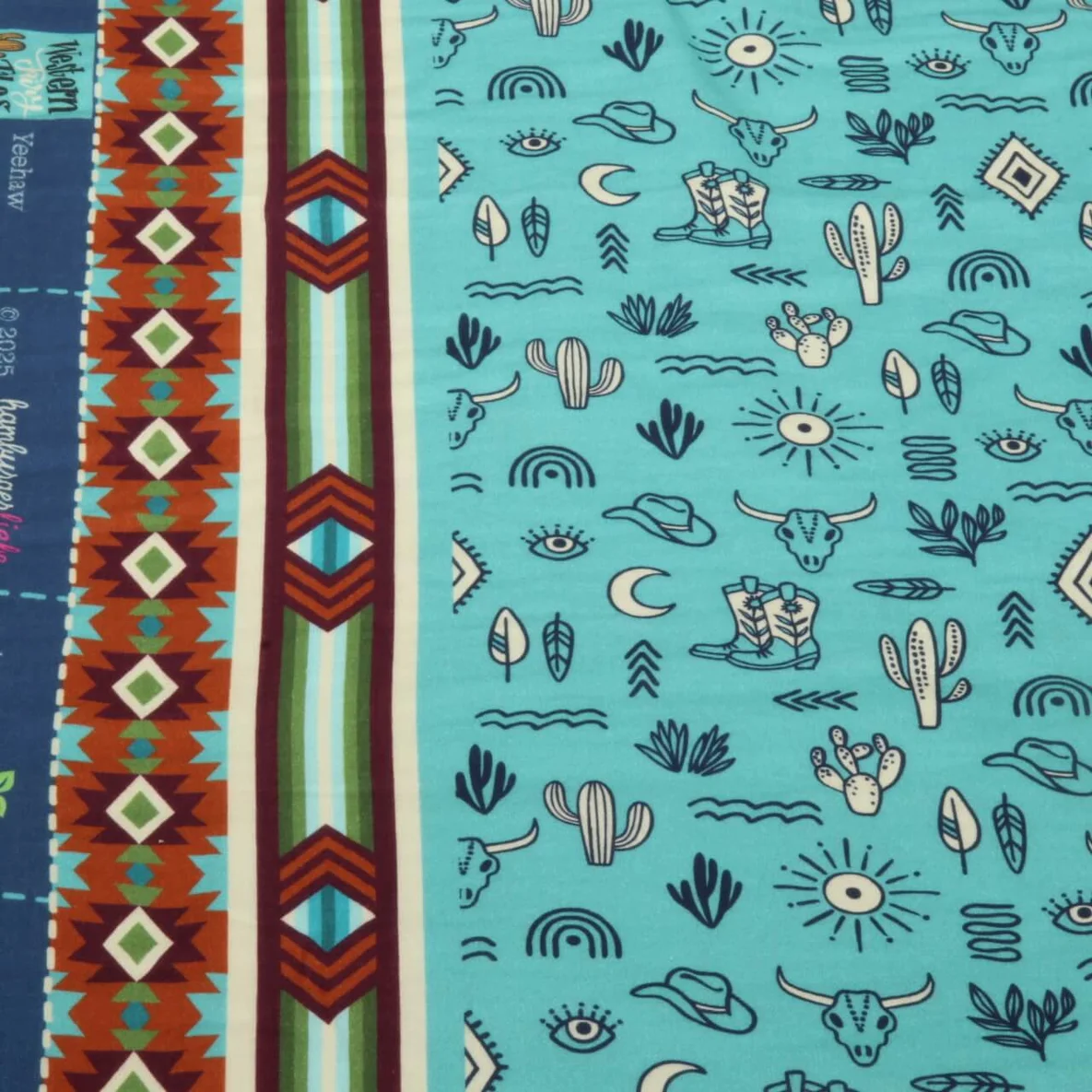 Bio Musselin Glatt "Western Fairy Tales" Yeehaw Türkis