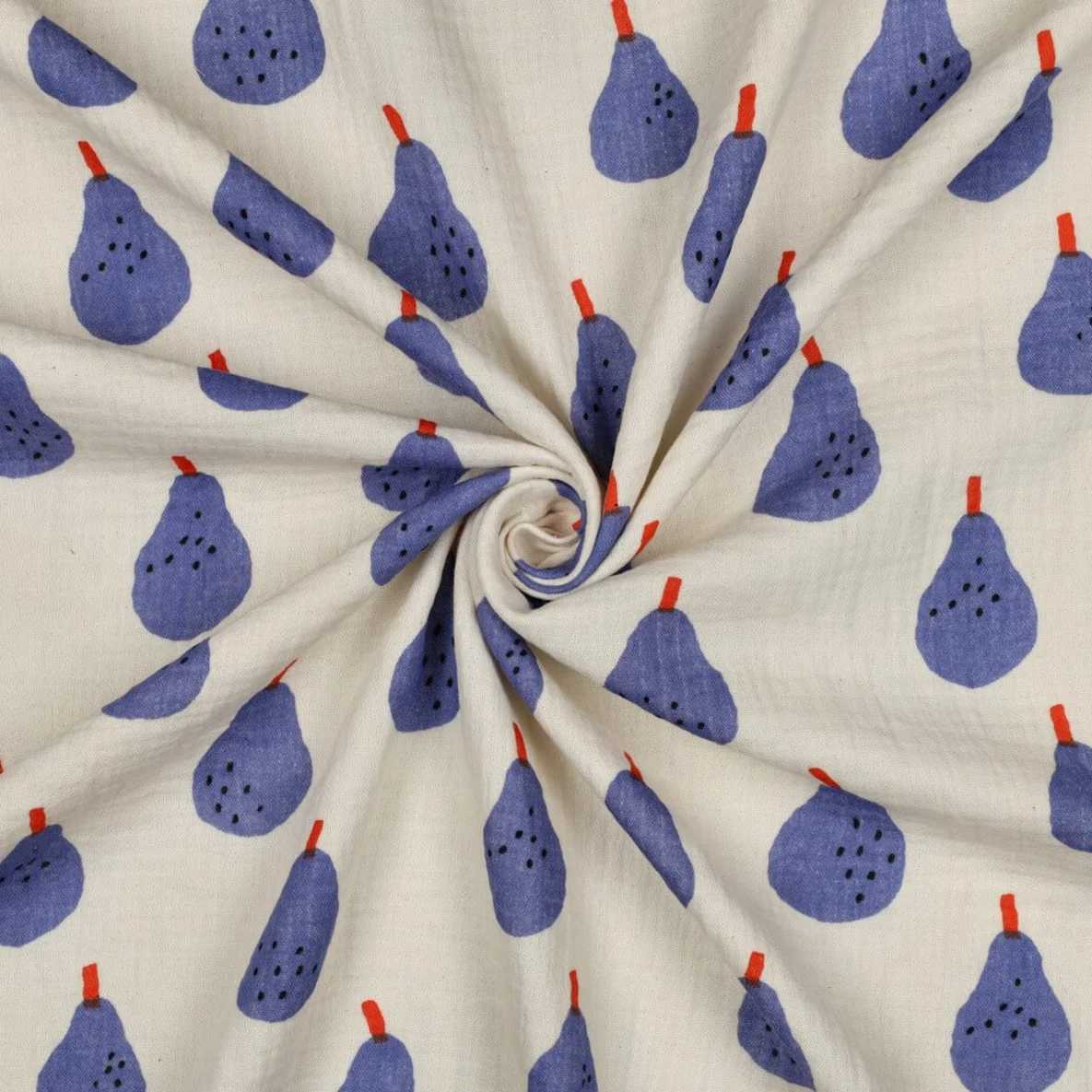 Bio Musselin Jennifer Bouron Birnen Natur Blau