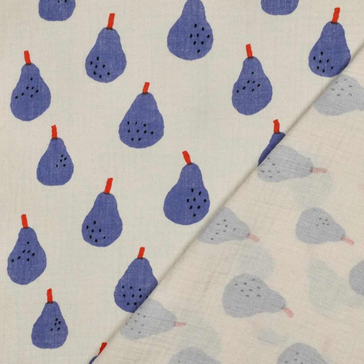 Bio Musselin Jennifer Bouron Birnen Natur Blau