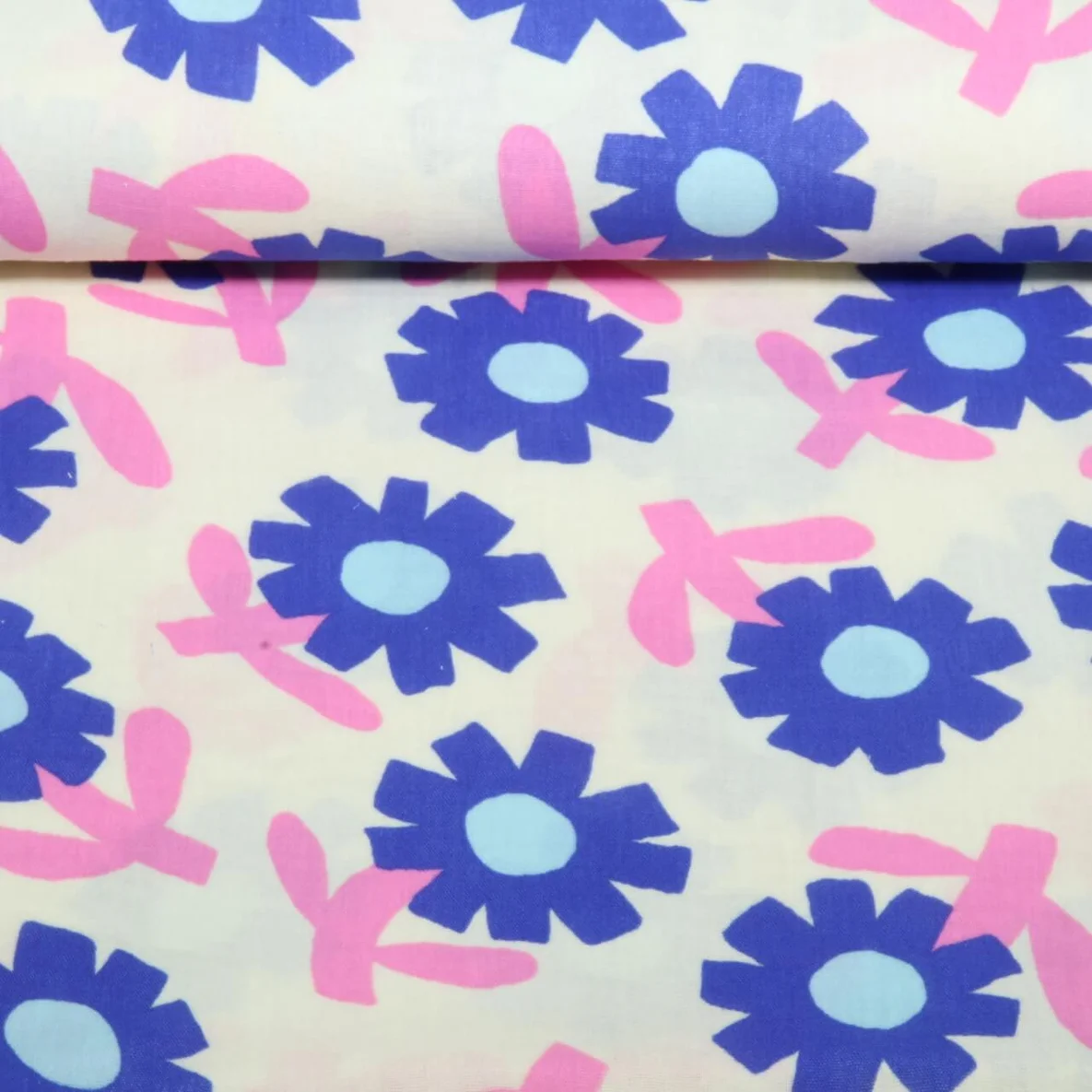 Bio Musselin Jennifer Bouron Blumen Ecru Blau