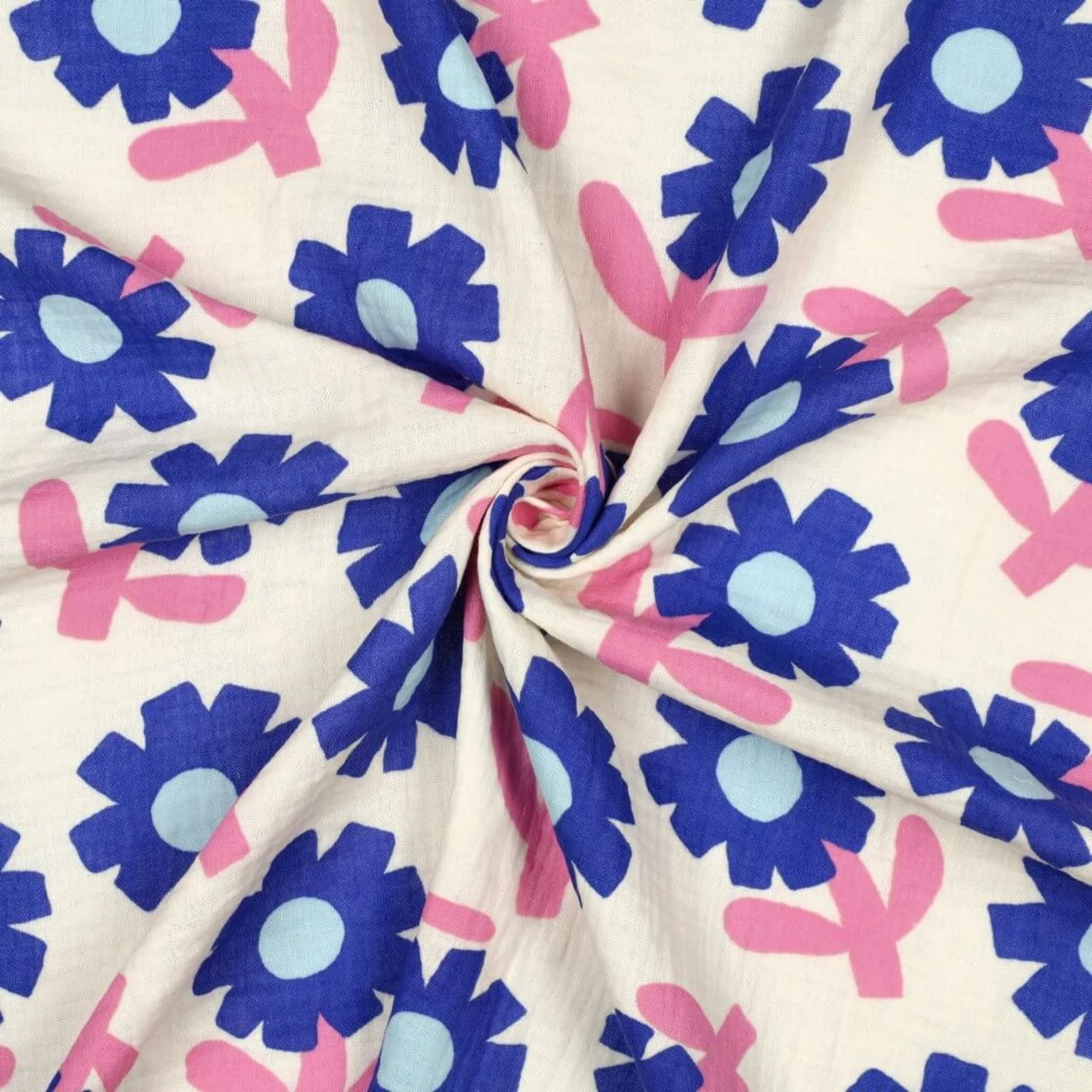 Bio Musselin Jennifer Bouron Blumen Ecru Blau