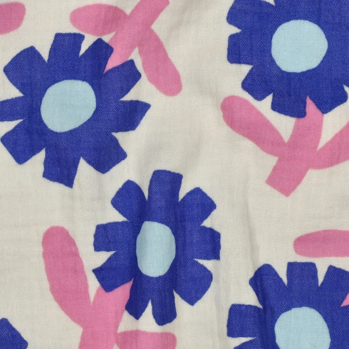 Bio Musselin Jennifer Bouron Blumen Ecru Blau