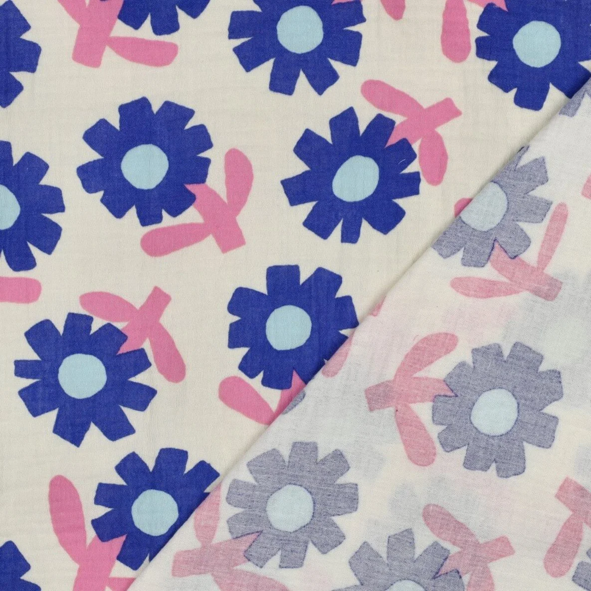 Bio Musselin Jennifer Bouron Blumen Ecru Blau