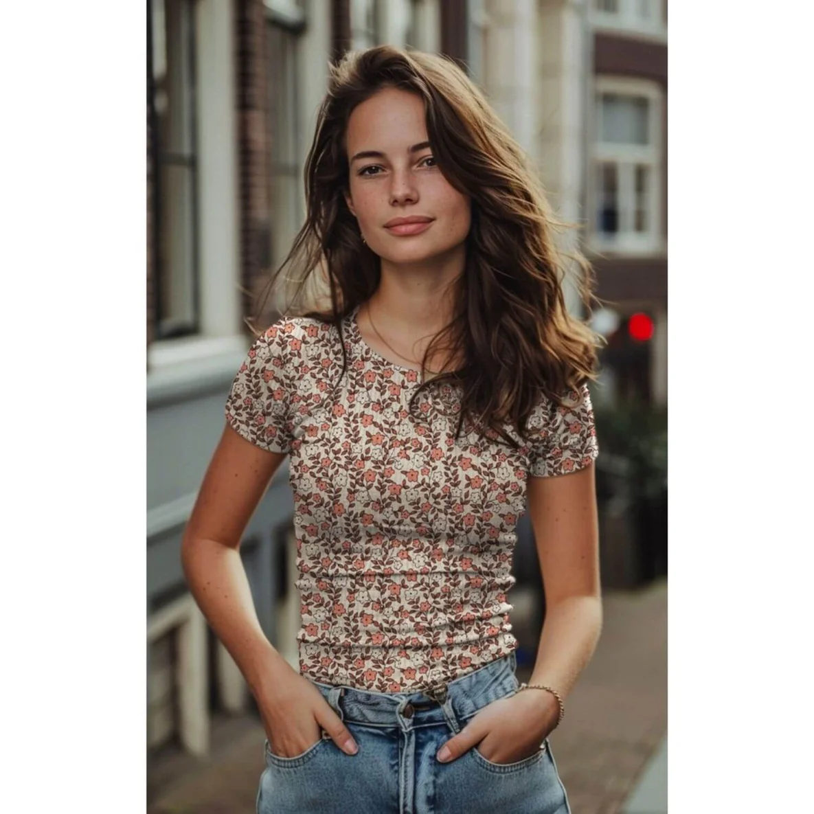 Bio Rippjersey Natural Blumenranken Natur