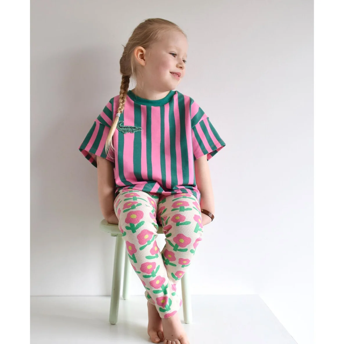 Bio Sommersweat French Terry Jennifer Bouron Streifen Grün Rosa