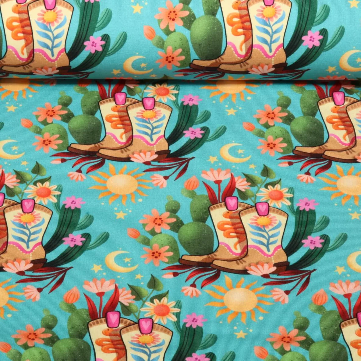 Bio Sommersweat "Western Fairy Tales" Cowgirls Türkis