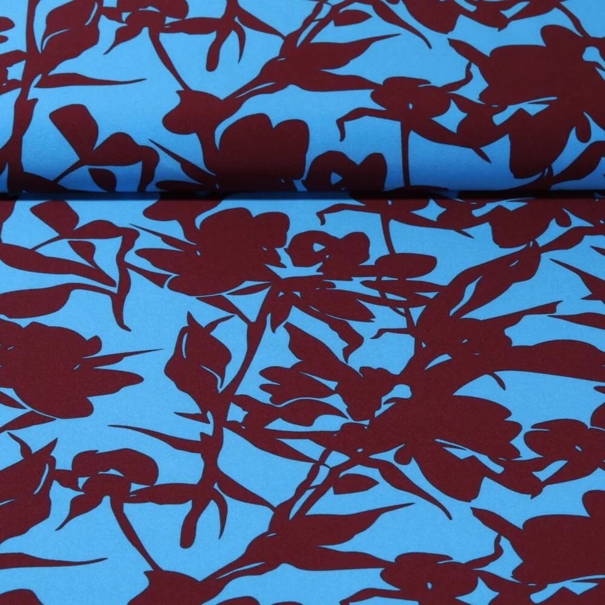 Blusen- & Kleiderstoff Stretch Stiel und Blüte Blau Braun