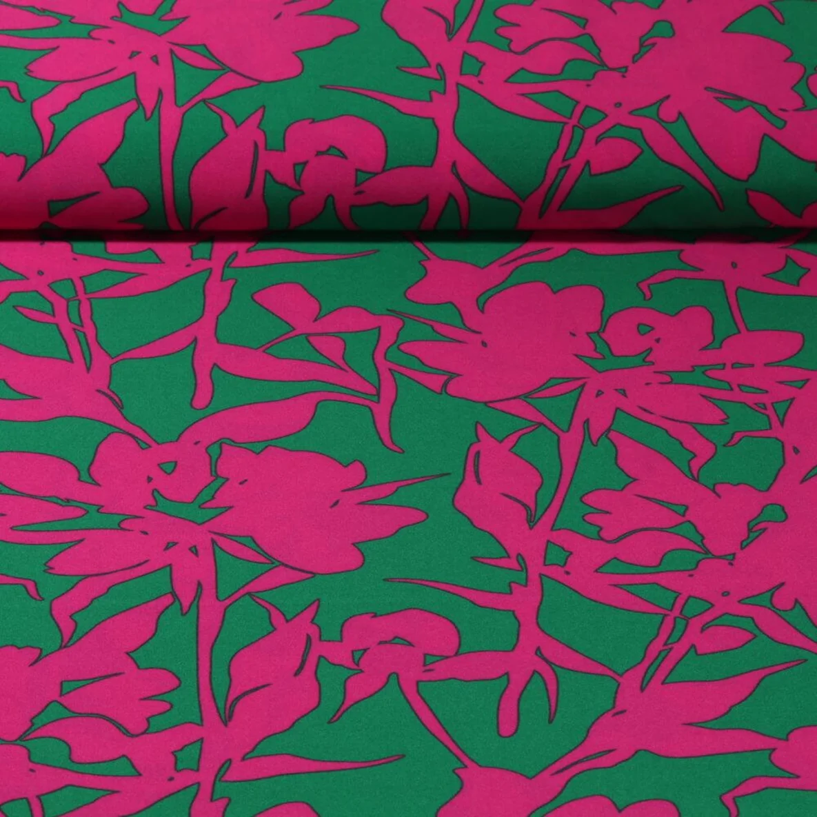 Blusen- & Kleiderstoff Stretch Stiel und Blüte Grün Pink