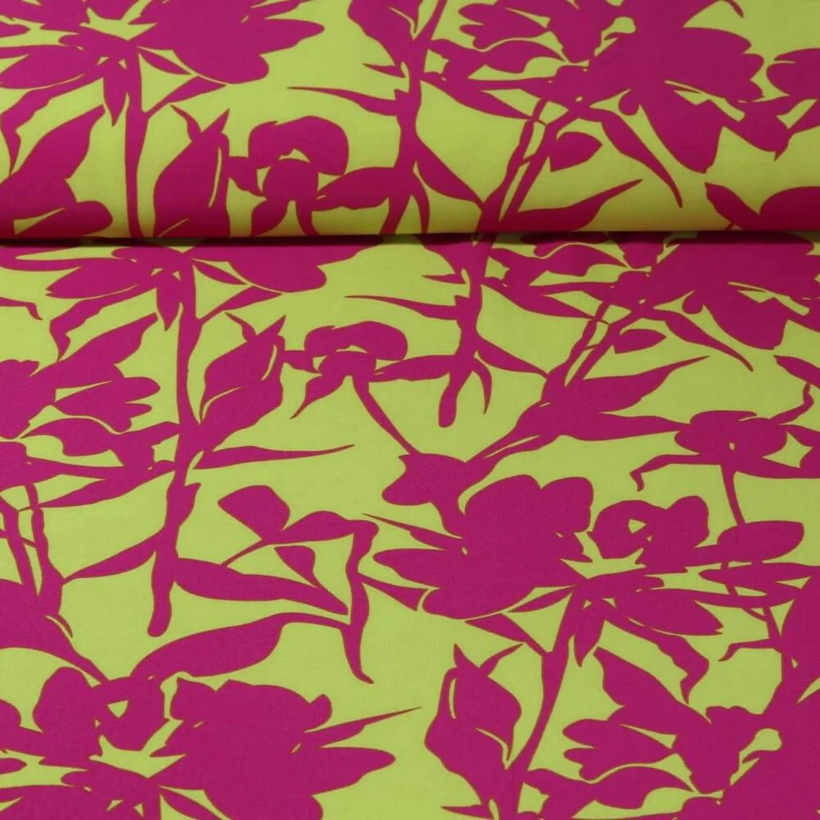 Blusen- & Kleiderstoff Stretch Stiel und Blüte Lime Lila