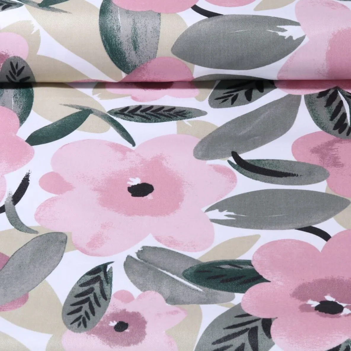 Canvas Beschichtet Große Blüten Ecru Rosa