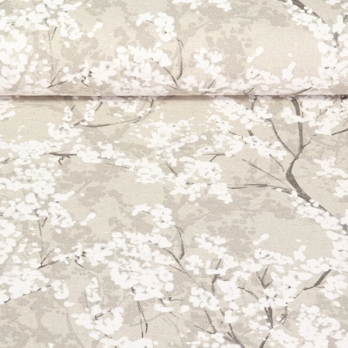 Canvas Kirschblüten Leinenlook Grau