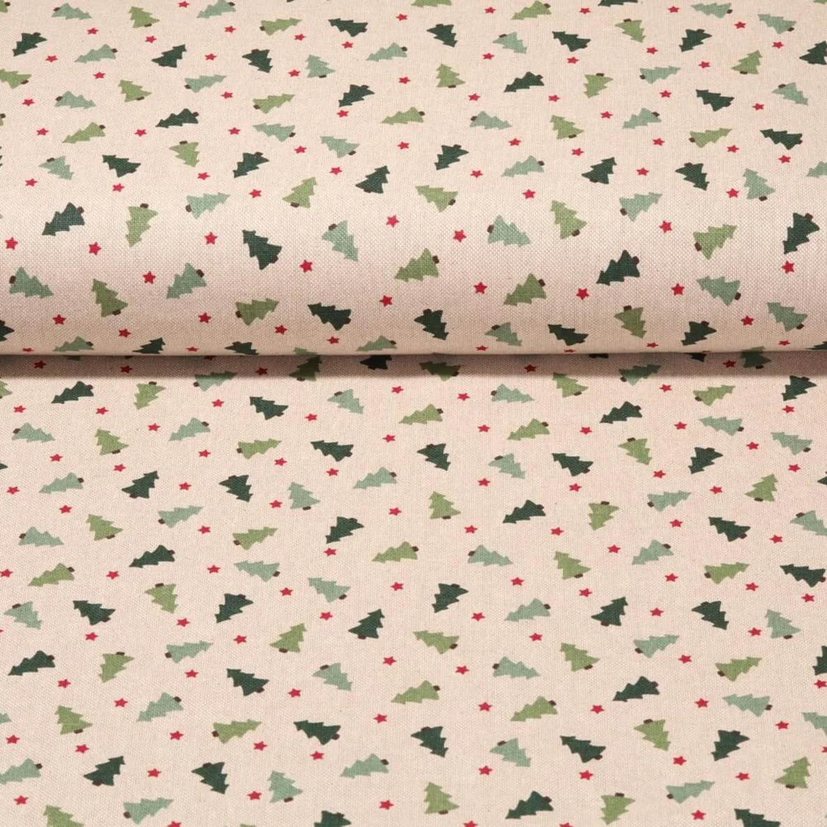 Canvas Kleine Weihnachtsbäume Leinenlook Beige 