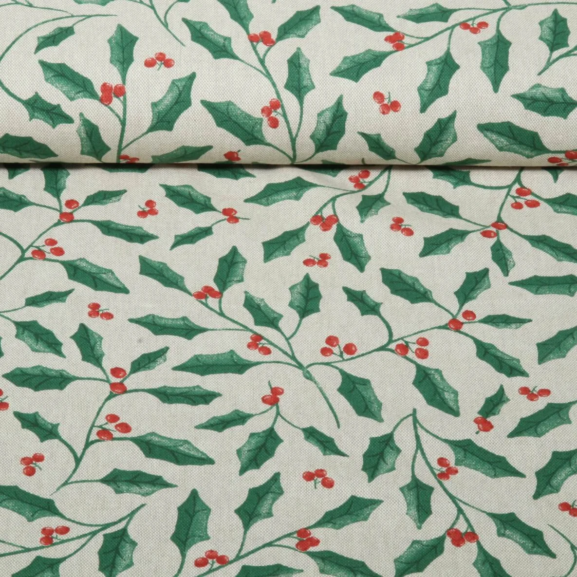 Canvas Leinenoptik Xmas Beeren und Blätter Beige