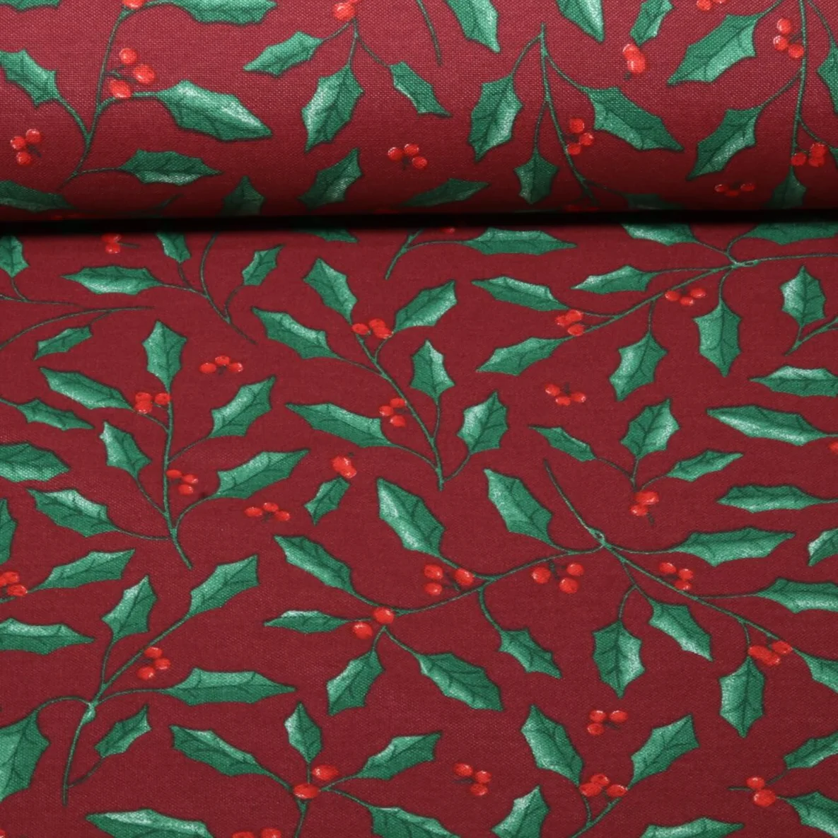 Canvas Leinenoptik Xmas Beeren und Blätter Weinrot