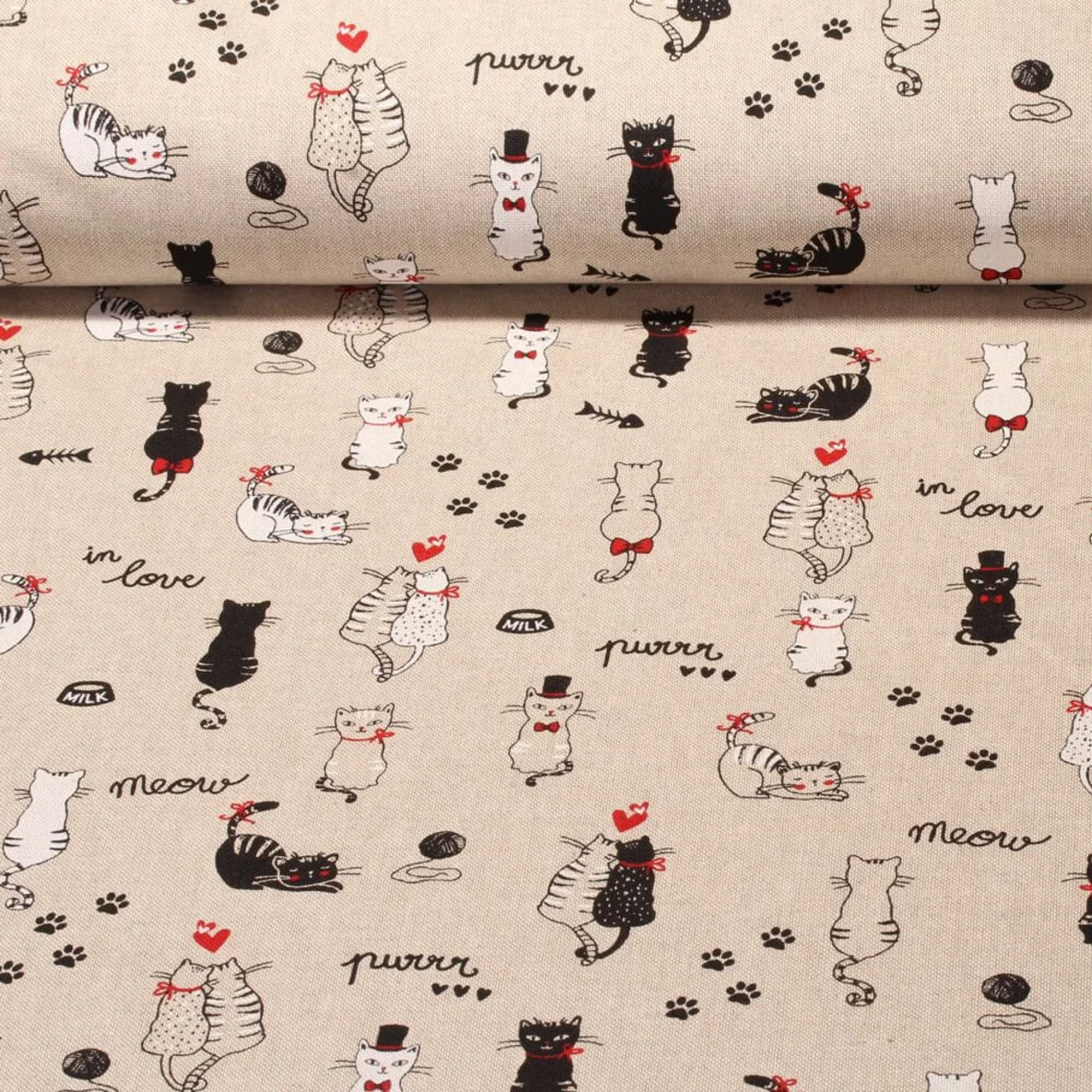 Canvas Mr. And Mrs. Cat Beige Leinenlook Multicolor