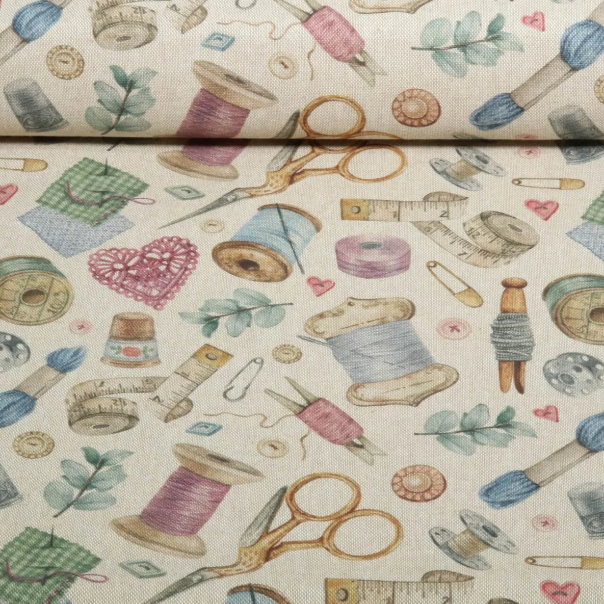 Canvas Recycelt Leinenlook Nähutensilien Beige