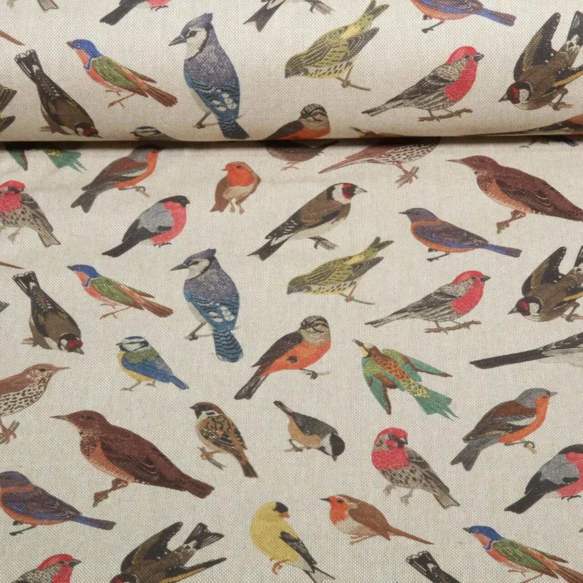 Canvas Recycelt Leinenlook Vögel Beige