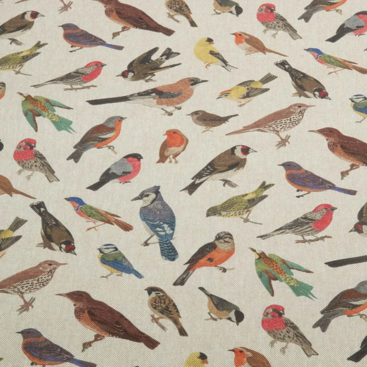 Canvas Recycelt Leinenlook Vögel Beige