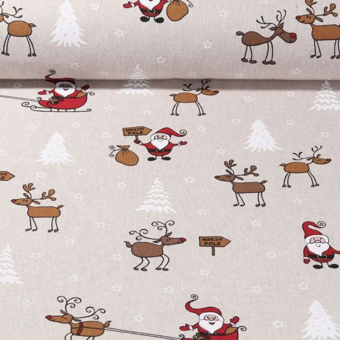 Canvas Santa Rentiere Leinenlook Beige