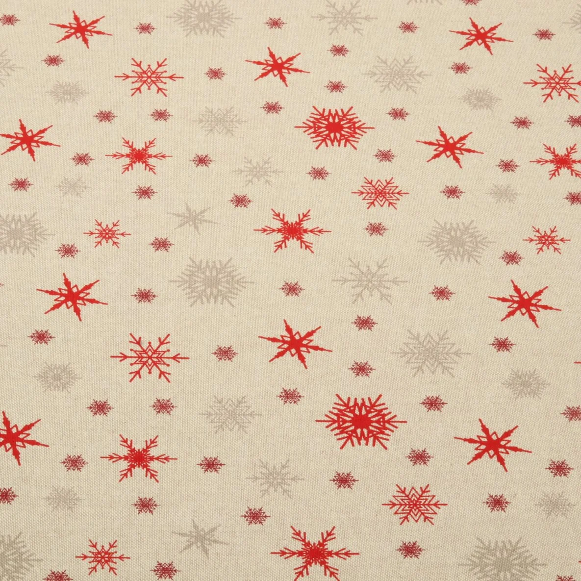 Canvas Schneekristalle Beige Leinenlook Rot