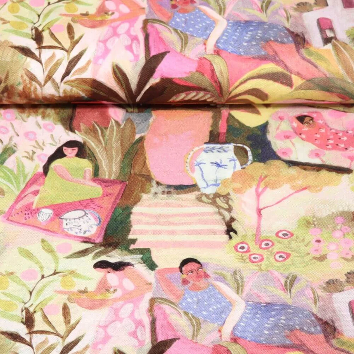 Canvas Tropischer Garten Hellgrün Rosa