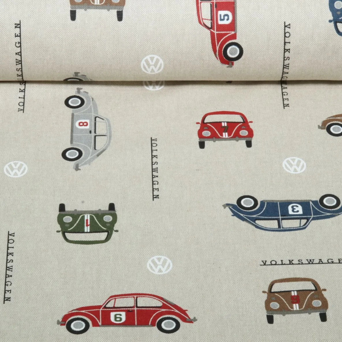Canvas VW Beetle Racing Beige Multicolor Leinenoptik