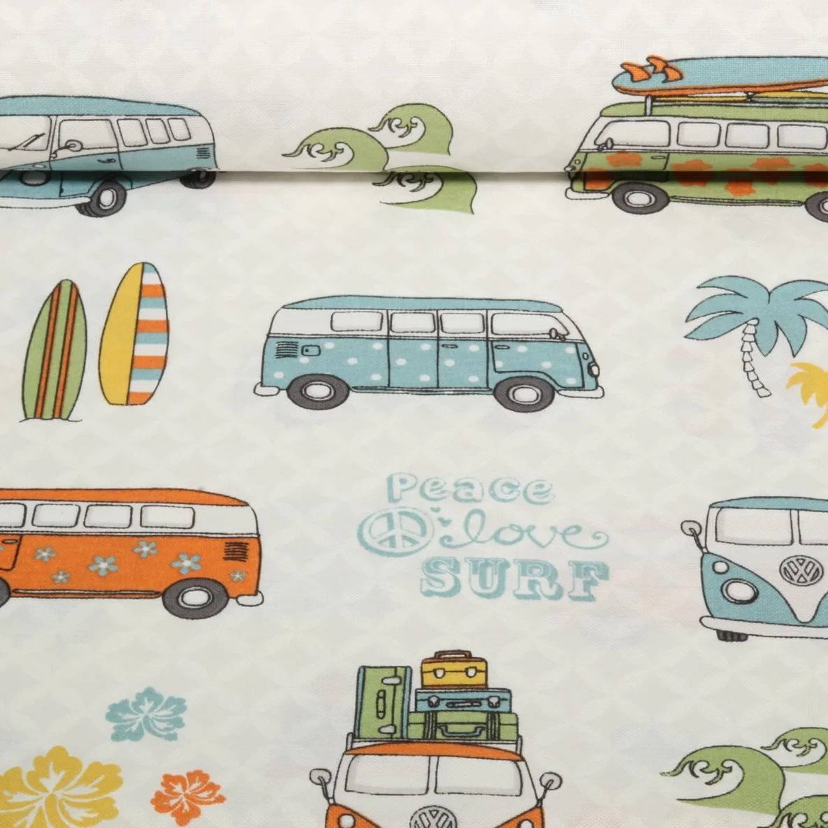 Canvas VW Bulli Peace Love Surf Lichtgrau Multicolor