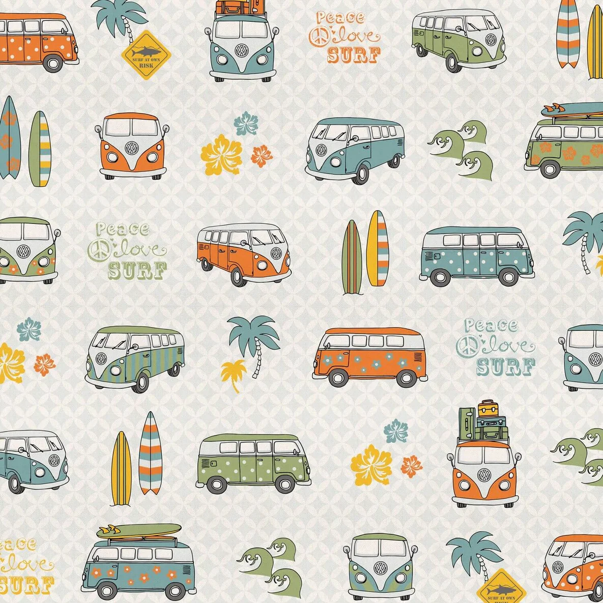 Canvas VW Bulli Peace Love Surf Lichtgrau Multicolor