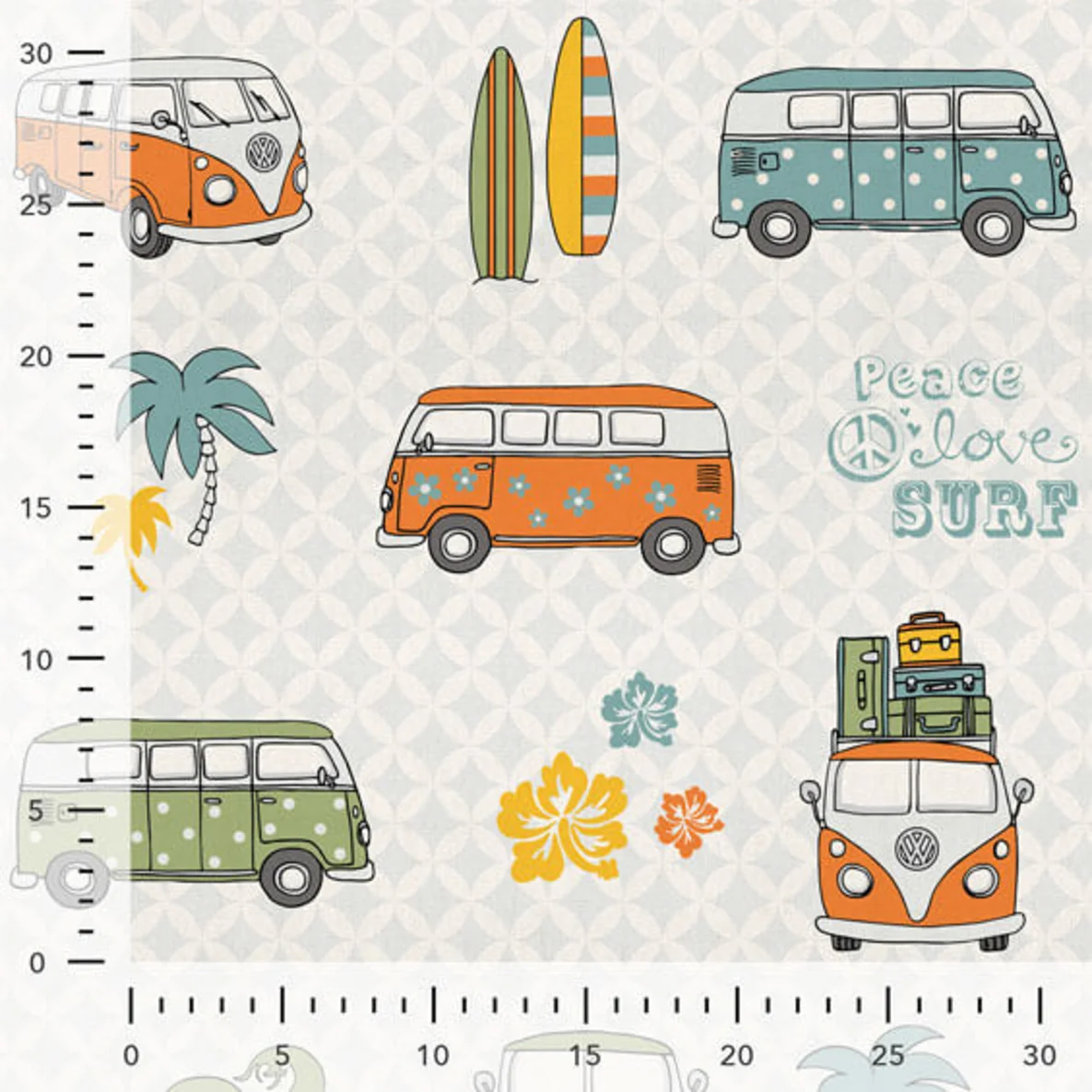 Canvas VW Bulli Peace Love Surf Lichtgrau Multicolor